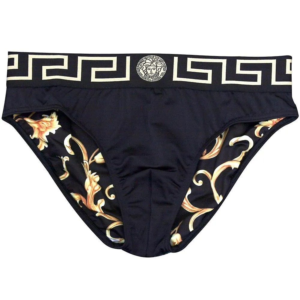 Versace Iconic Luxe Swim Briefs, Negro/oro